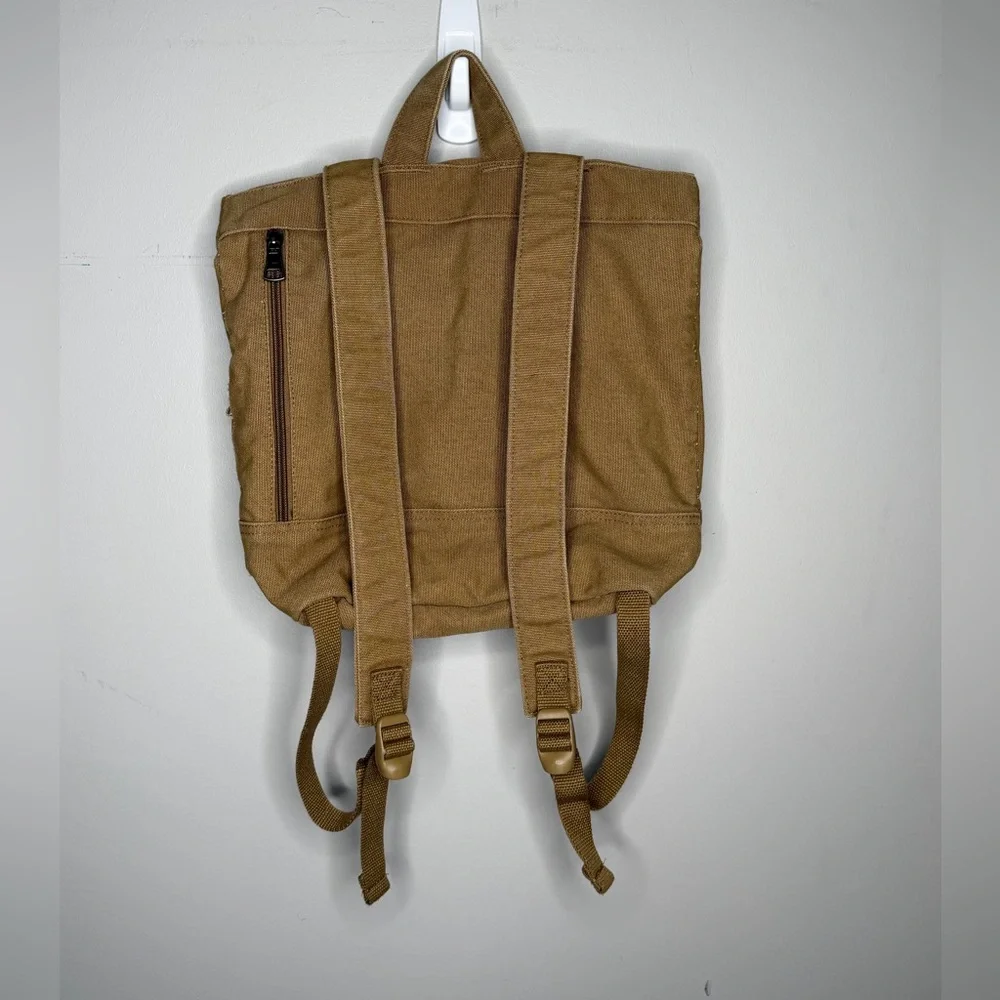 Vans Off The Wall - Brown Canvas Backpack, Zip top, Foldover Bag - Picture 3 of 9